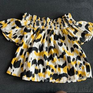 Target What to Wear off the shoulder linen top.